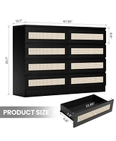 gaomon 8 Drawer Double Dresser for Bedroom, Rattan Chest of Dressers