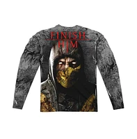 Mortal Kombat X Men's Finish Him (Front/Back Print) Long Sleeve Adult Poly Crew Tee / T-Shirt