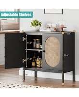gaomon Rattan Buffet Cabinet, Sideboard Cabinet with Adjustable Shelves