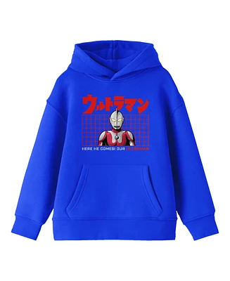 Ultraman Boys Here He Comes Our Grid Long Sleeve Royal Blue Youth Hooded Sweatshirt-xl