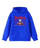 Ultraman Boys Here He Comes Our Grid Long Sleeve Royal Blue Youth Hooded Sweatshirt-xl