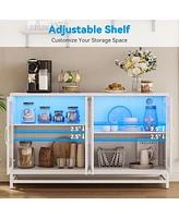 gaomon Wood Accent Kitchen Coffee Bar Cabinet with 4 Doors and Adjustable Shelves