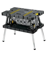 Keter Folding Portable Workbench Sawhorse w/12 In Clamps, Black/Yellow (2 Pack)