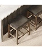 Maven Lane Adrien Counter Stool, Reclaimed Oak, Ronan Stone Leather, Set of 2