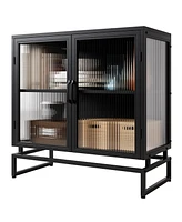 gaomon Freestanding Glass Doors Storage Cabinet with Adjustable Shelves