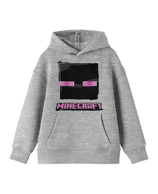 Minecraft Boys Enderman Face Long Sleeve Athletic Heather Youth Hooded Sweatshirt-xl