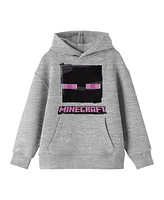 Minecraft Boys Enderman Face Long Sleeve Athletic Heather Youth Hooded Sweatshirt-xl