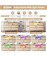 gaomon Modern 6-Drawer Natural Rattan Dresser with Rgb Led Lights & Charging Station