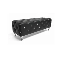 Baxton Studio Stella Crystal Tufted Black Leather Modern Bench