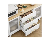 gaomon Coffer Bar Cabinet with 2 Fluted Glass Doors, 56" Modern Sideboard Buffet 3 Drawers, White Large Storage for Kitchen Dinin