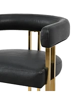 Maison Boucle Set of 3 Faux Leather Counter Stools–Curved Armrests, Gold Legs, Modern Design for Kitchen & Bar-Maison Boucle