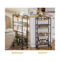 gaomon Slim Storage Cart, 4 Tier Slim Rolling Storage Cart With Wheels & Wood Top, Narrow Sliding Storage Laundry Cart With 3 Pull-Out Baskets For Kit