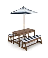 Gouun Kids Picnic Table and Bench Set with Cushions and Height Adjustable Umbrella