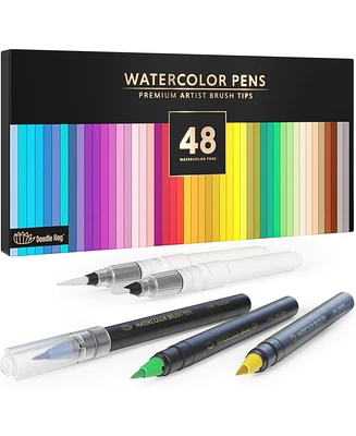 Doodle Hog 48 Premium Watercolor Brush Pens, Highly Blendable, No Streaks, Water Color Markers, Unbelievable Value, Water Brush Pen, for Beginner to P