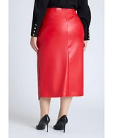 Eloquii Women's Plus Wrap Front Faux Leather Midi Skirt