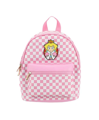 Super Mario Bros Princess Peach 10.6" Pink & White Checkered Mini Backpack