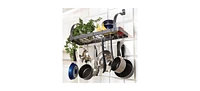 Slickblue Wall-Mounted Kitchen Storage Shelf with Pot Rack for Efficient Organization and Space-Saving