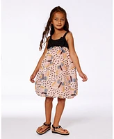 Deux par Big Girls Printed Bubble Dress Black And Pink Butterflies