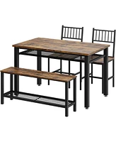 gaomon Kitchen Table Chairs Set for 4 with 2 Chairs and Bench, 4 Pieces Dining Table Set with Storage Rack & Metal Frame, Kitchen Table Set with for S