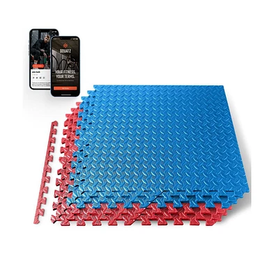 Squatz 6-Piece Puzzle Exercise Mat, Eva Foam Tiles, Red/Blue