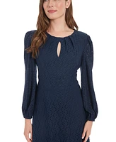 London Times Petite Embroidered Keyhole Mini Dress