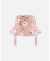 Deux par Baby Girls Printed Muslin Bucket Hat Pink And White Flowers