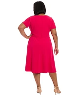 London Times Plus Tie-Neck Fit & Flare Dress