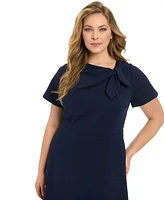 London Times Plus Tie-Neck Fit & Flare Dress