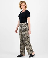 Jm Collection Petite Splash Cheetah Knit Pants, Exclusively at Macy's