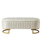 The Pop Home Elegant Velvet Upholstered Storage Ottoman Bench with Sturdy Metal Legs for Bedroom or Living Room-The