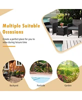 Gymax 3PCS Patio Pe Rattan Conversation Furniture Set Bistro w/ Waterproof Cover Turquoise