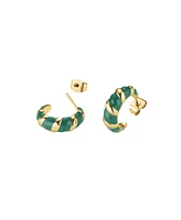 Rosefield Emerald Croissant Hoops In 14K Yellow Gold Plated Stainless Steel
