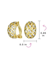 Bling Jewelry Half Hoop Shrimp Style Woven Braided Dome Two Tone Open Basket Weave Clip On Earrings For Women Button Style Non Pierced Ears Silver Gol