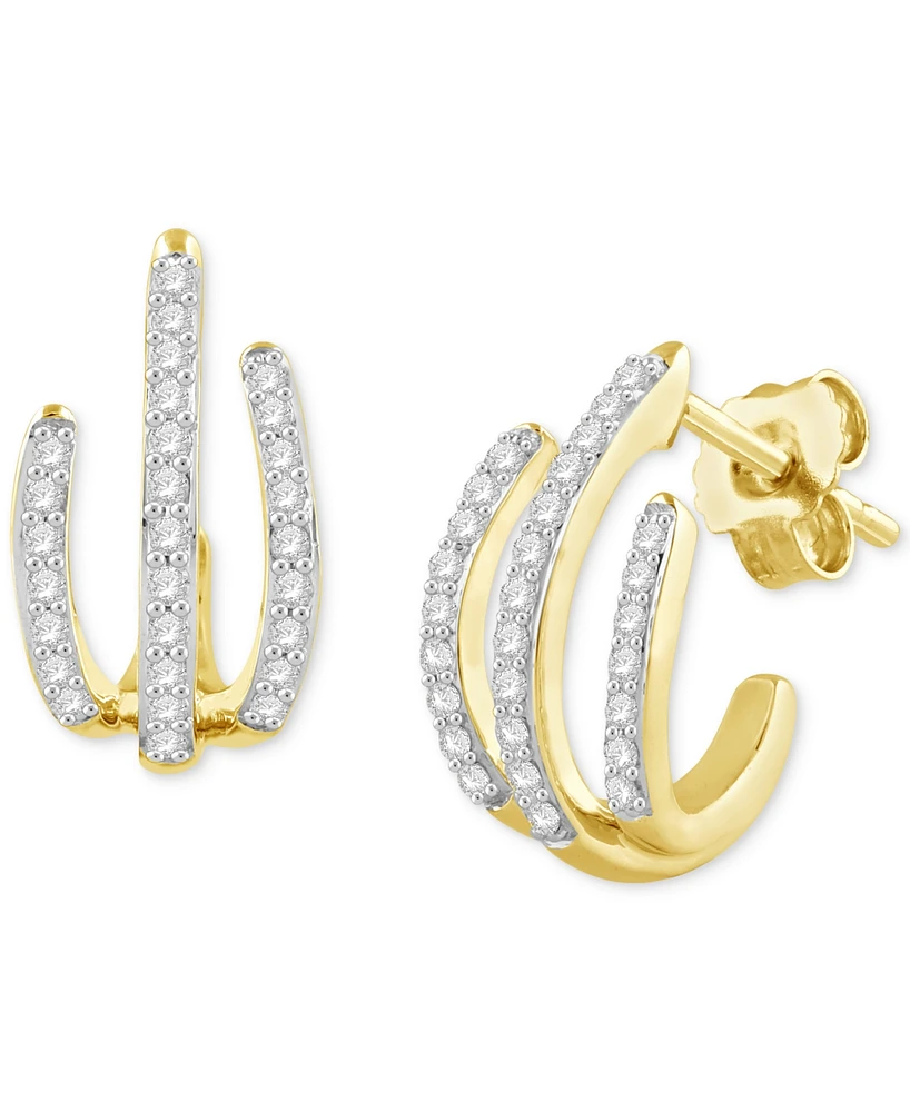 Diamond Triple Row Huggie Hoop Earrings (1/3 ct. t.w.) in 14k Gold-Plated Sterling Silver