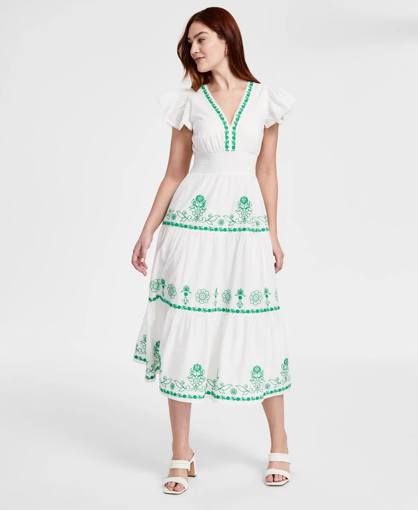 Adrianna by Papell Women's Cotton Embroidered Midi Dress
