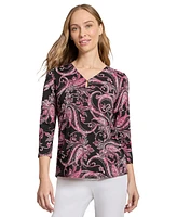 Jones New York Women's Paisley-Print Keyhole Top