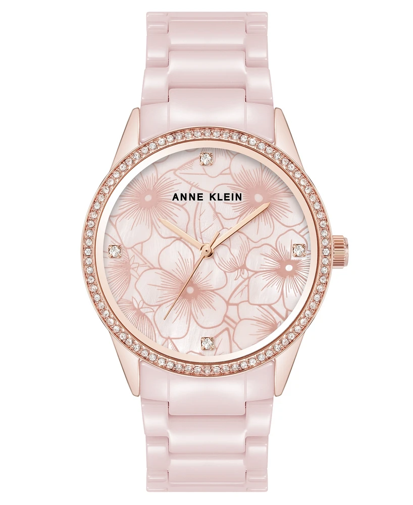 Anne Klein Women's Quartz Blush Floral Ceramic Bracelet Watch, 34mm