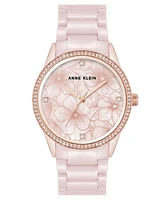 Anne Klein Women's Quartz Blush Floral Ceramic Bracelet Watch, 34mm