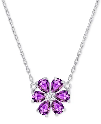 Macy's Amethyst (1/3 ct. t.w.) & Lab Grown White Sapphire Accent Flower 18" Necklace in Sterling Silver