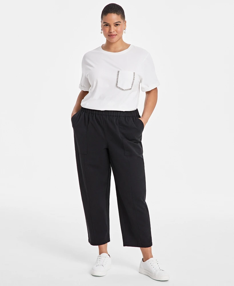 On 34th Trendy Plus Barrel-Leg Utility Pants, Exclusively at Macy's