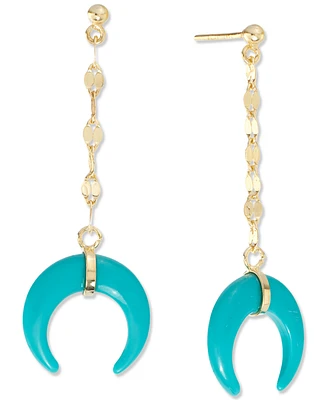 Simulated Turquoise Horn Double Mirror Link Linear Drop Earrings