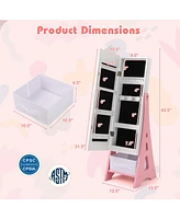 Gouun Kids Jewelry Cabinet with Full-Length Mirror and Foldable Drawer