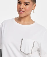 On 34th Trendy Plus Rhinestone-Trim Pocket T-Shirt, Exclusively at Macy's