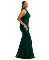 Cynthia & Sahar Women's Criss Cross Halter Open-Back Stretch Satin Mermaid Dress