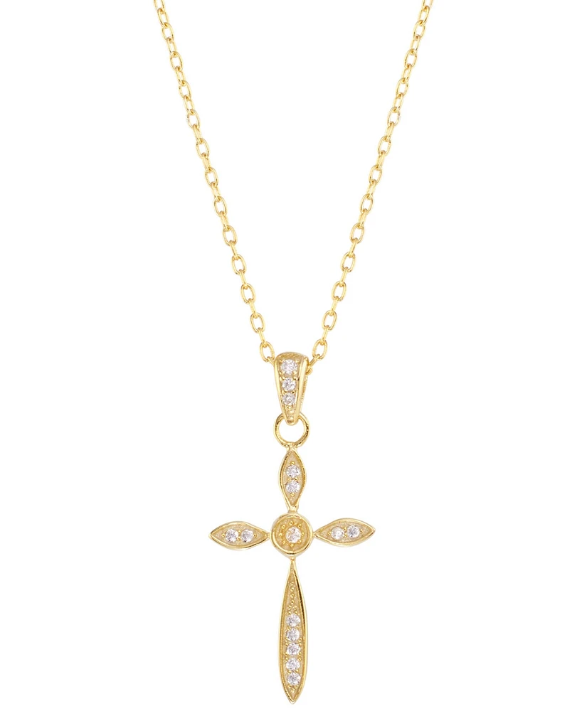 Cubic Zirconia Cross Pendant Necklace in 14k Gold-Plated Sterling Silver, 16" + 2" extender