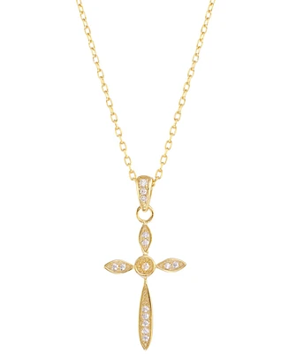 Cubic Zirconia Cross Pendant Necklace in 14k Gold-Plated Sterling Silver, 16" + 2" extender