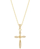 Cubic Zirconia Cross Pendant Necklace in 14k Gold-Plated Sterling Silver, 16" + 2" extender