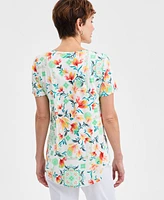 Jm Collection Women's Printed Scoop-Neck Short Sleeve Top, Exclusively at Macy's