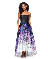 Betsy & Adam Petite Strapless High-Low Ball Gown