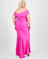 B Darlin Trendy Plus Off-The Shoulder Ruched Gown